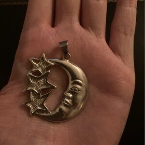 Sterling silver celestial moon and stars pendant